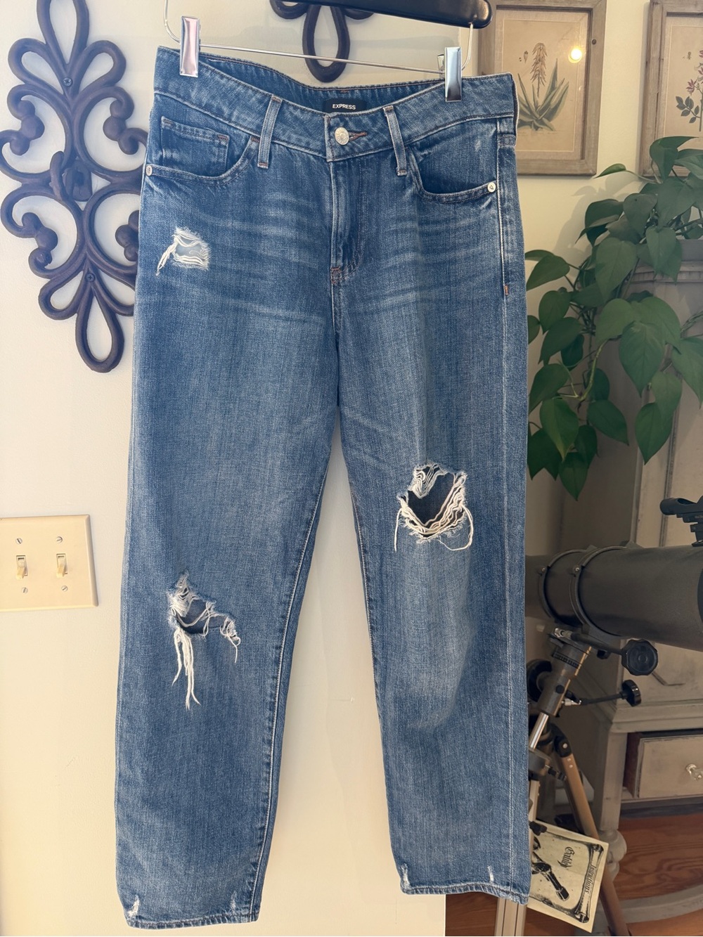 Express Women's Distressed Light Blue Boyfriend Jeans